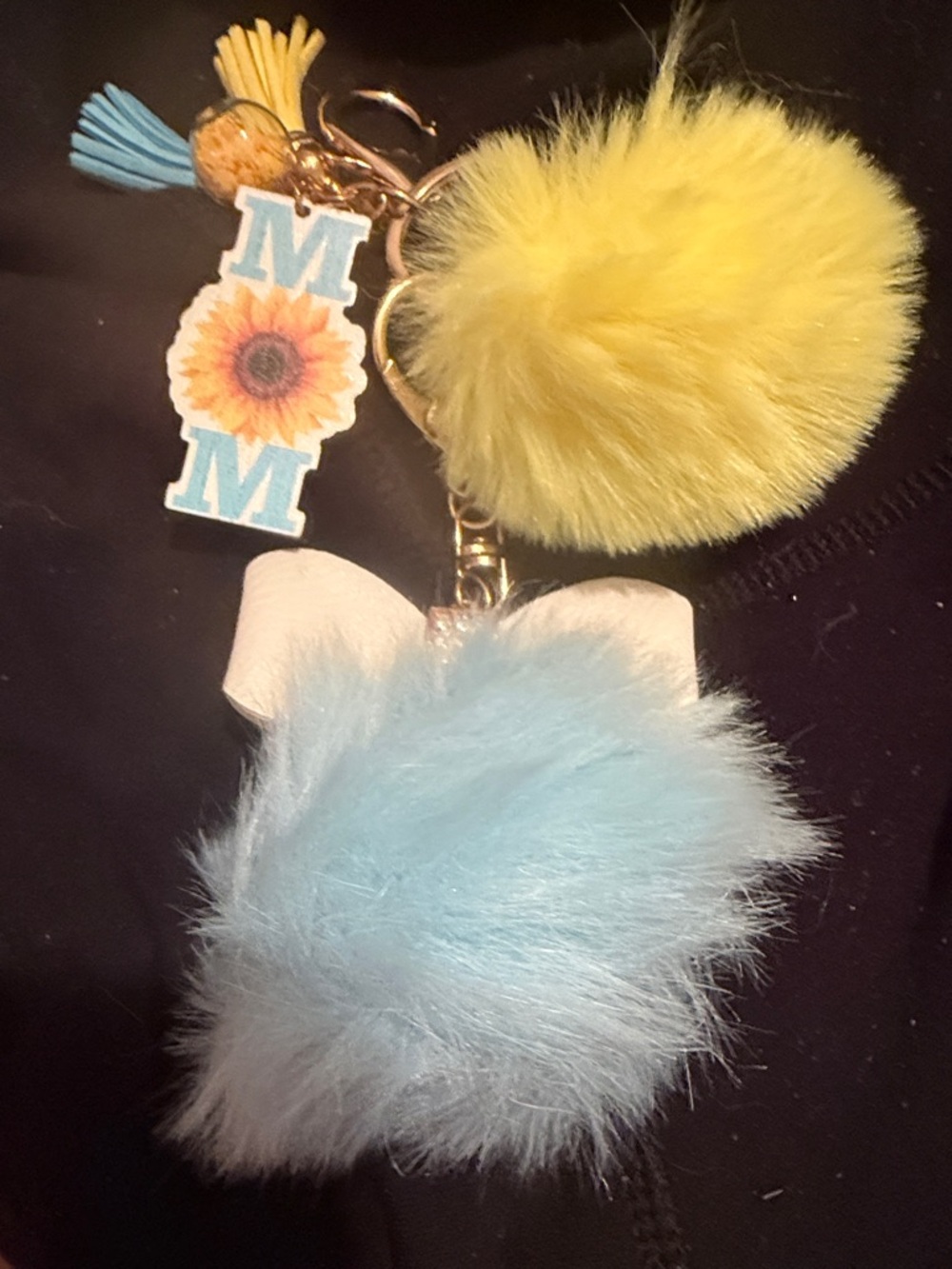 Fluffy Pom-Pom Keychain Set in Yellow and Light Blue